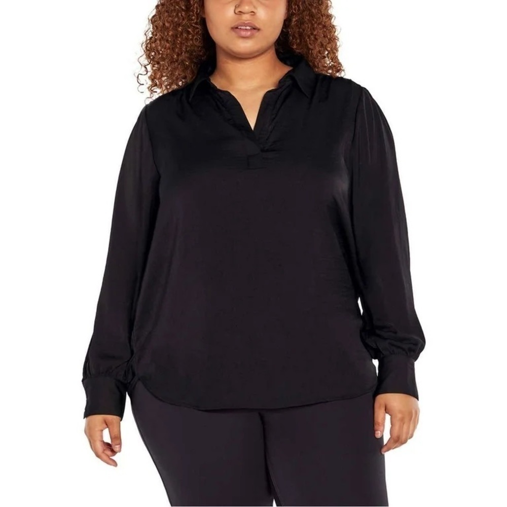 NWT! Banana Republic Women's Black Satin Long Sleeve Blouse - Size XL - Picture 2 of 15